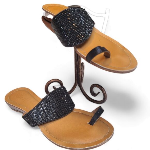 G.C. SHOES Sandals Black Wide‎ Cuff Sparkly Toe Loop sz 10 - Picture 6 of 7